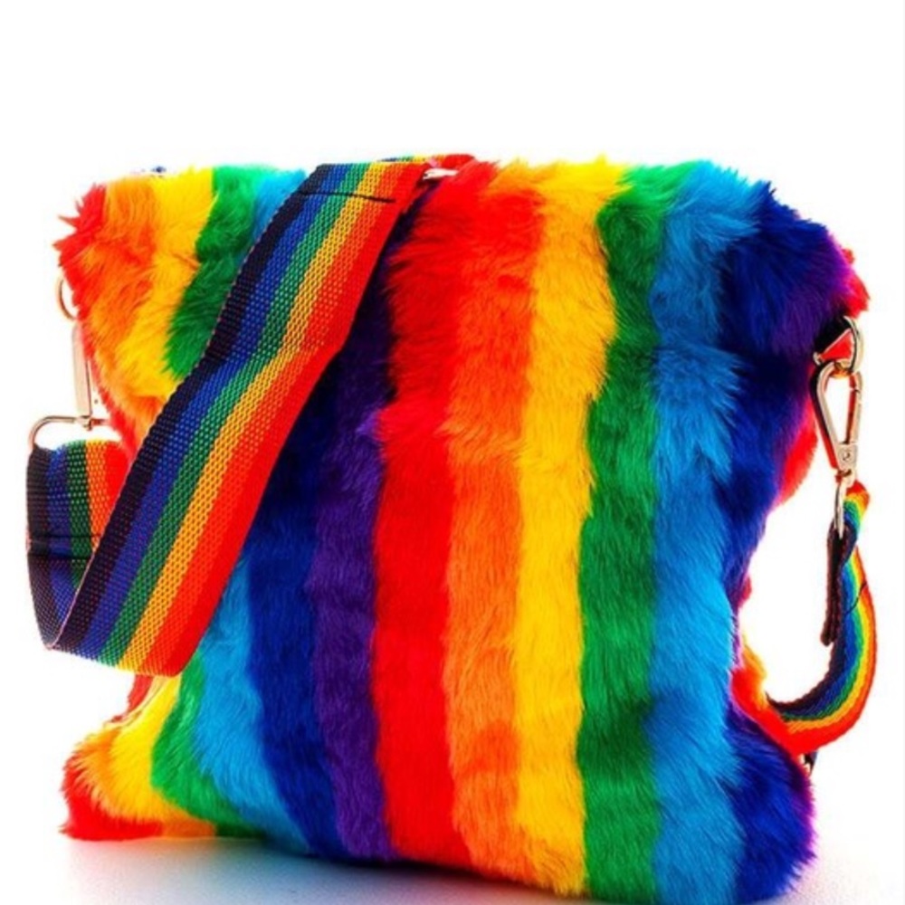 RAINBOW FAUX FUR CLUTCH CROSSBODY BAG - Picture 2 of 4